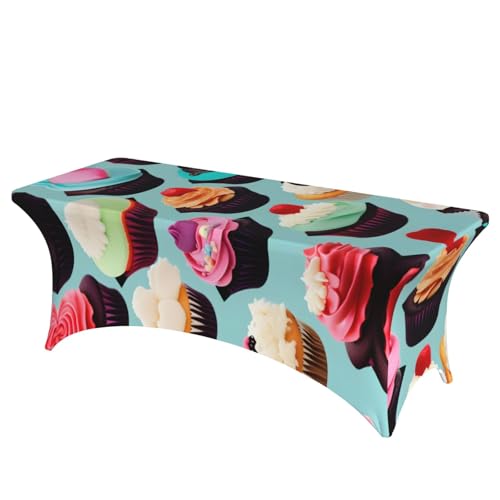 SamLng Rechteckige Tischdecke mit buntem Cupcake-Druck, abwischbar, dehnbar, langlebig und stilvoll, Tischdecke für den Innen- und Außenbereich SamLng Rechteckige Tischdecke mit buntem Cupcake-Druck, abwischbar, dehnbar, langlebig und stilvoll, Tischdecke für den Innen- und Außenbereich von SamLng