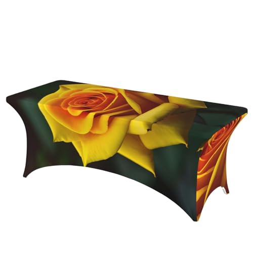 SamLng Rechteckige Tischdecke mit gelbem Rosenbild, abwischbar, dehnbar, langlebig und stilvoll, Tischdecke für den Innen- und Außenbereich SamLng Rechteckige Tischdecke mit gelbem Rosenbild, abwischbar, dehnbar, langlebig und stilvoll, Tischdecke für den Innen- und Außenbereich von SamLng
