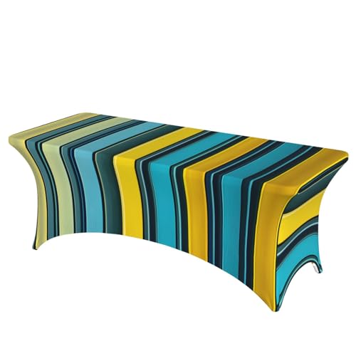 SamLng Rechteckige Tischdecke mit gelben und blauen Streifen – abwischbar, dehnbar, langlebig und stilvoll, Tischdecke für den Innen- und Außenbereich SamLng Rechteckige Tischdecke mit gelben und blauen Streifen – abwischbar, dehnbar, langlebig und stilvoll, Tischdecke für den Innen- und Außenbereich von SamLng