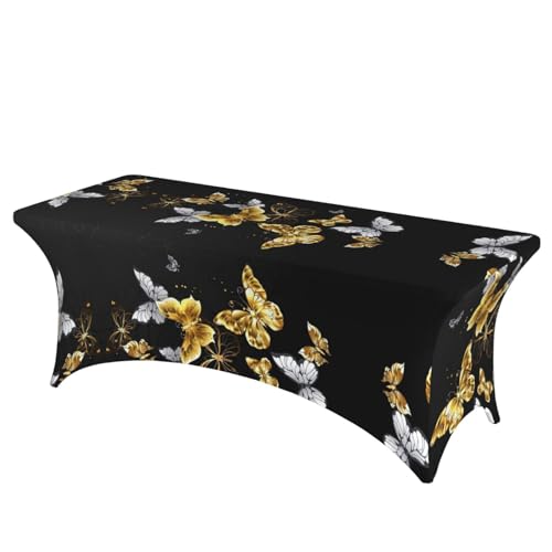 SamLng Rechteckige Tischdecke mit goldweißen Schmetterlingen, schwarz, abwischbar, dehnbar, langlebig und stilvoll, Tischdecke für den Innen- und Außenbereich von SamLng