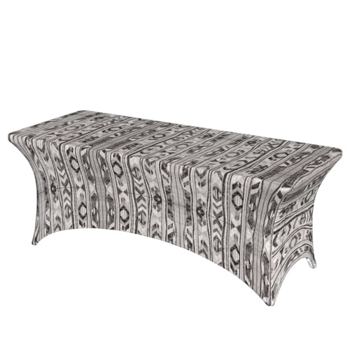 SamLng Rechteckige Tischdecke mit grauem Tribal-Druck, abwischbar, dehnbar, langlebig und stilvoll, Tischdecke für den Innen- und Außenbereich SamLng Rechteckige Tischdecke mit grauem Tribal-Druck, abwischbar, dehnbar, langlebig und stilvoll, Tischdecke für den Innen- und Außenbereich von SamLng