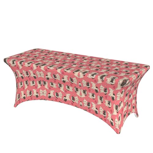 SamLng Rechteckige Tischdecke mit lustigem Cartoon-Mops-Motiv, abwischbar, dehnbar, langlebig und stilvoll, Tischdecke für den Innen- und Außenbereich SamLng Rechteckige Tischdecke mit lustigem Cartoon-Mops-Motiv, abwischbar, dehnbar, langlebig und stilvoll, Tischdecke für den Innen- und Außenbereich von SamLng