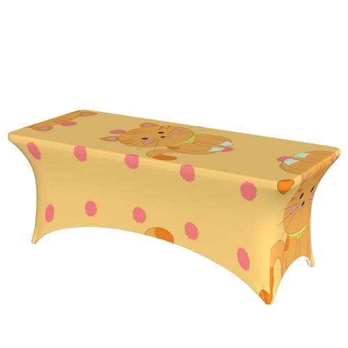 SamLng Rechteckige Tischdecke mit niedlichem Cartoon-Kätzchen-Motiv, für Hochzeiten und Partys, dehnbar, langlebig, Terrassenbankett-Tischdecke von SamLng