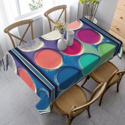 SamLng Rechteckige Tischdecke mit rundem Farbpaletten-Druck, waschbar, klassische Küchendekoration für Esstisch, Tischplatte und Party-Tischdecken von SamLng