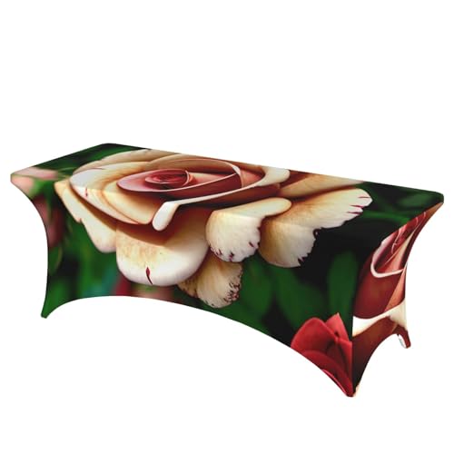 SamLng Rechteckige Tischdecke mit rustikalem Rosen-Blumendruck, abwischbar, dehnbar, langlebig und stilvoll, Tischdecke für den Innen- und Außenbereich SamLng Rechteckige Tischdecke mit rustikalem Rosen-Blumendruck, abwischbar, dehnbar, langlebig und stilvoll, Tischdecke für den Innen- und Außenbereich von SamLng