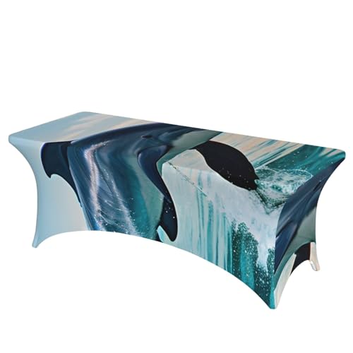 SamLng Rechteckige Tischdecke mit süßem Delfin-Motiv, abwischbar, dehnbar, langlebig und stilvoll, Tischdecke für den Innen- und Außenbereich SamLng Rechteckige Tischdecke mit süßem Delfin-Motiv, abwischbar, dehnbar, langlebig und stilvoll, Tischdecke für den Innen- und Außenbereich von SamLng