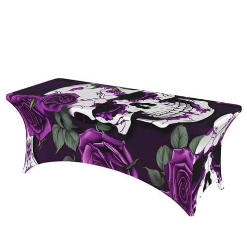 SamLng Rechteckige Tischdecke mit violettem Rosen-Skelett-Druck, abwischbar, dehnbar, langlebig und stilvoll, Tischdecke für den Innen- und Außenbereich SamLng Rechteckige Tischdecke mit violettem Rosen-Skelett-Druck, abwischbar, dehnbar, langlebig und stilvoll, Tischdecke für den Innen- und Außenbereich von SamLng