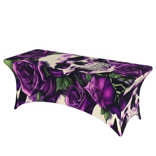 SamLng Rechteckige Tischdecke mit violettem Rosen-Totenkopf-Druck, abwischbar, dehnbar, langlebig und stilvoll, Tischdecke für den Innen- und Außenbereich SamLng Rechteckige Tischdecke mit violettem Rosen-Totenkopf-Druck, abwischbar, dehnbar, langlebig und stilvoll, Tischdecke für den Innen- und Außenbereich von SamLng