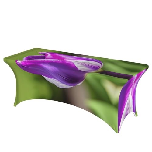 SamLng Rechteckige Tischdecke mit violettem Tulpenmuster, abwischbar, dehnbar, langlebig und stilvoll, Tischdecke für den Innen- und Außenbereich SamLng Rechteckige Tischdecke mit violettem Tulpenmuster, abwischbar, dehnbar, langlebig und stilvoll, Tischdecke für den Innen- und Außenbereich von SamLng
