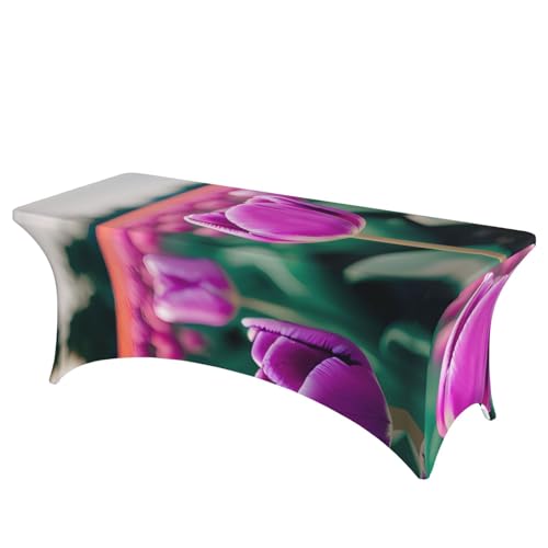SamLng Rechteckige Tischdecke mit violettem Tulpenmuster, abwischbar, dehnbar, langlebig und stilvoll, Tischdecke für den Innen- und Außenbereich SamLng Rechteckige Tischdecke mit violettem Tulpenmuster, abwischbar, dehnbar, langlebig und stilvoll, Tischdecke für den Innen- und Außenbereich von SamLng