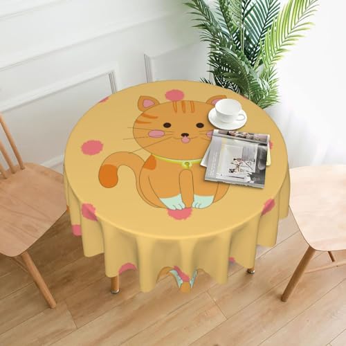 SamLng Runde Tischdecke, 152,4 cm, niedliches Cartoon-Kätzchen, bedruckt, langlebige Dekoration für Couchtische, Esszimmer, Meetings, Büro, Küche von SamLng