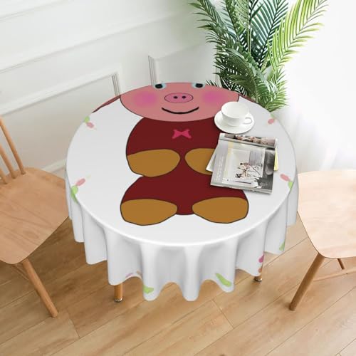 SamLng Runde Tischdecke mit fröhlichem Cartoon-Schwein, 152,4 cm, langlebige Dekoration für Couchtische, Esszimmer, Meetings, Büro, Küche von SamLng