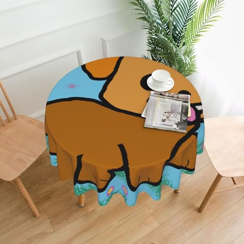 SamLng Runde Tischdecke mit laufendem Cartoon-Hund, 152,4 cm, strapazierfähig, Dekoration für Couchtische, Esszimmer, Meetings, Büro, Küche von SamLng