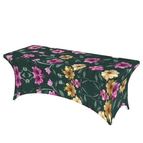 SamLng Schöne rechteckige Tischdecke mit violetten Blumen, für Hochzeiten und Partys, dehnbar, langlebig, Terrassenbankett-Tischdecke von SamLng
