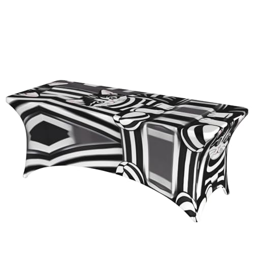 SamLng Schwarz-weiß gestreifte Tischdecke mit Kätzchen-Motiv, rechteckig, für Hochzeiten und Partys, dehnbar, langlebig, Terrassenbankett-Tischdecke von SamLng