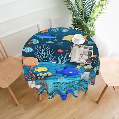 SamLng Tischdecke, rund, bedruckt, Motiv: blaue Unterwasserwelt der Fische, 152,4 cm, langlebige Dekoration für Couchtische, Esszimmer, Meetings, Büro, Küche SamLng Tischdecke, rund, bedruckt, Motiv: blaue Unterwasserwelt der Fische, 152,4 cm, langlebige Dekoration für Couchtische, Esszimmer, Meetings, Büro, Küche von SamLng