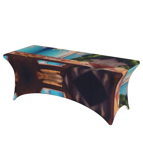 SamLng Travel Dreams Rechteckige Tischdecke für Hochzeiten und Partys, dehnbar, strapazierfähig, für Terrasse, Bankett, Tischdecke von SamLng
