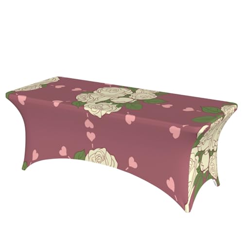 SamLng Weiße Rose of Love Volldruck Rechteckige Tischdecke für Hochzeiten & Partys – dehnbar, langlebig, Terrassenbankett-Tischdecke von SamLng