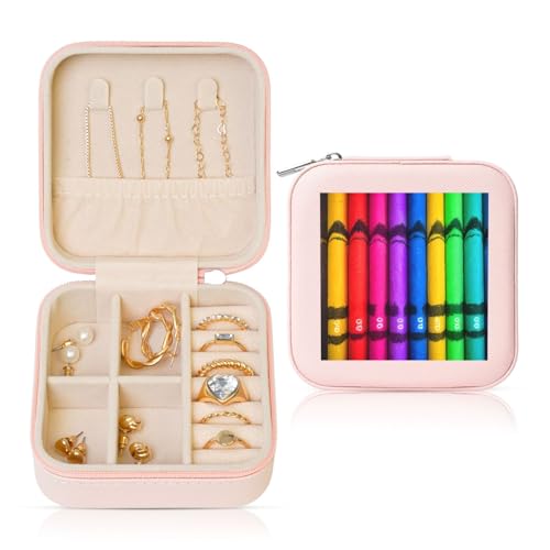 Schmuckschatulle aus Leder, quadratisch, tragbar, farbige Buntstifte, Aufbewahrung für Damen, ideales Geburtstags- und Valentinstagsgeschenk von SamLng