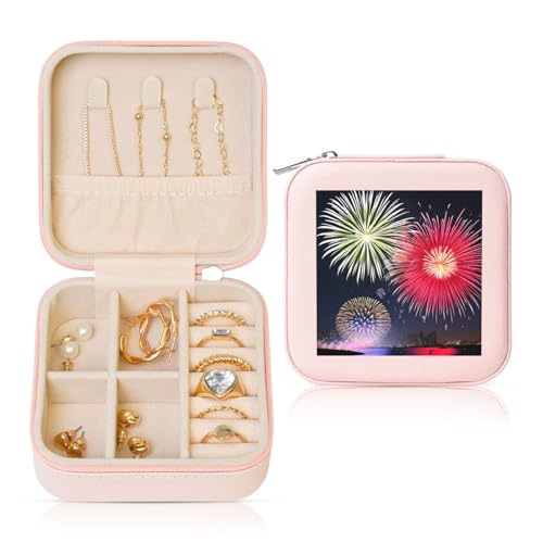 Schmuckschatulle aus Leder, quadratisch, tragbar, prächtiges Feuerwerk, für Damen, ideales Geburtstags- und Valentinstagsgeschenk Schmuckschatulle aus Leder, quadratisch, tragbar, prächtiges Feuerwerk, für Damen, ideales Geburtstags- und Valentinstagsgeschenk von SamLng
