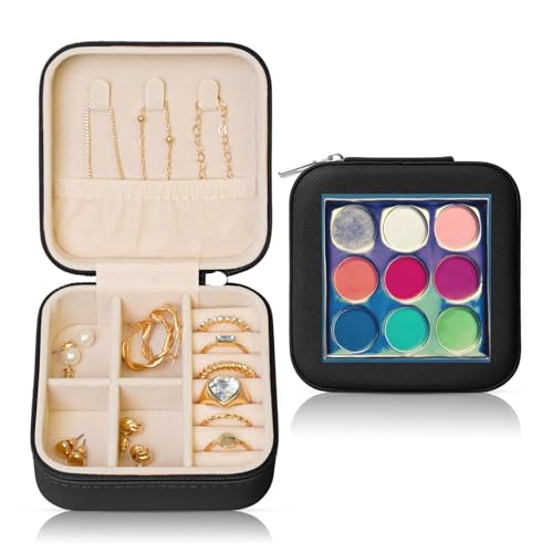 Schwarze quadratische Leder-Schmuckschatulle – tragbare, runde Farbpalette, Druckaufbewahrung für Frauen, ideales Geburtstags- und Valentinstagsgeschenk Schwarze quadratische Leder-Schmuckschatulle – tragbare, runde Farbpalette, Druckaufbewahrung für Frauen, ideales Geburtstags- und Valentinstagsgeschenk von SamLng