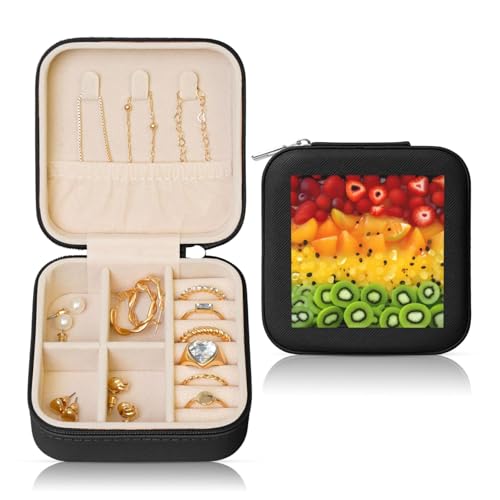Schwarze quadratische Leder-Schmuckschatulle – tragbare Aufbewahrung mit frischem Obstdruck für Frauen, ideales Geburtstags- und Valentinstagsgeschenk Schwarze quadratische Leder-Schmuckschatulle – tragbare Aufbewahrung mit frischem Obstdruck für Frauen, ideales Geburtstags- und Valentinstagsgeschenk von SamLng