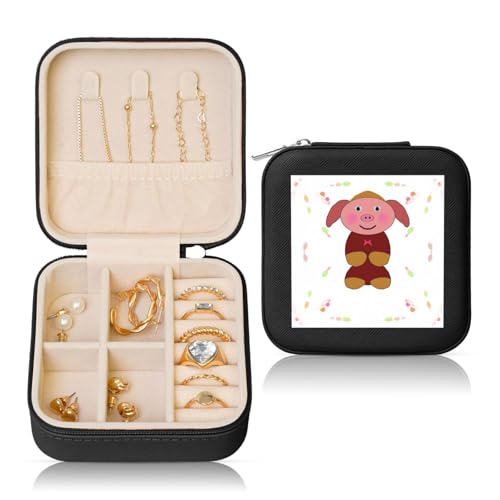 Schwarze quadratische Leder-Schmuckschatulle – tragbare Aufbewahrungsbox mit fröhlichem Cartoon-Schweine-Druck für Frauen, ideales Geburtstags- und Valentinstagsgeschenk Schwarze quadratische Leder-Schmuckschatulle – tragbare Aufbewahrungsbox mit fröhlichem Cartoon-Schweine-Druck für Frauen, ideales Geburtstags- und Valentinstagsgeschenk von SamLng