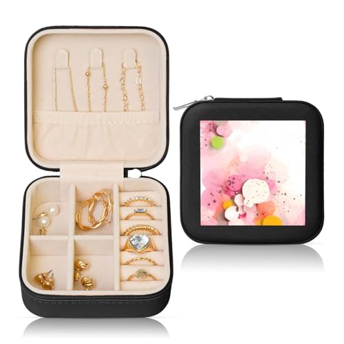 Schwarze quadratische Leder-Schmuckschatulle – tragbare Farbfragment-Papier-Druckaufbewahrung für Frauen, ideales Geburtstags- und Valentinstagsgeschenk Schwarze quadratische Leder-Schmuckschatulle – tragbare Farbfragment-Papier-Druckaufbewahrung für Frauen, ideales Geburtstags- und Valentinstagsgeschenk von SamLng