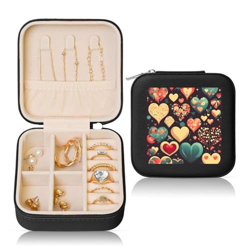 Schwarze quadratische Leder-Schmuckschatulle – tragbare Herz-Crush-Blumendruck-Aufbewahrung für Frauen, ideales Geburtstags- und Valentinstagsgeschenk von SamLng