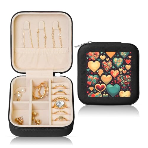 Schwarze quadratische Leder-Schmuckschatulle – tragbare bunte Herz-Druck-Aufbewahrung für Frauen, ideales Geburtstags- und Valentinstagsgeschenk Schwarze quadratische Leder-Schmuckschatulle – tragbare bunte Herz-Druck-Aufbewahrung für Frauen, ideales Geburtstags- und Valentinstagsgeschenk von SamLng