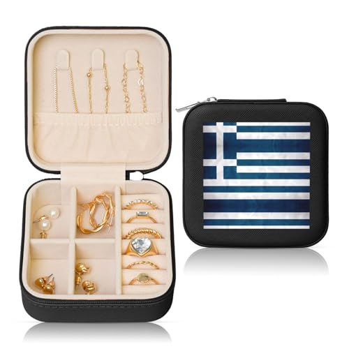 Schwarze quadratische Leder-Schmuckschatulle – tragbare griechische Flagge, Druckaufbewahrung für Frauen, ideales Geburtstags- und Valentinstagsgeschenk Schwarze quadratische Leder-Schmuckschatulle – tragbare griechische Flagge, Druckaufbewahrung für Frauen, ideales Geburtstags- und Valentinstagsgeschenk von SamLng