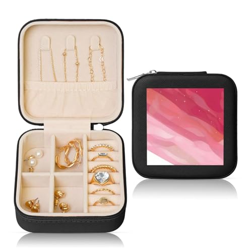 Schwarze quadratische Leder-Schmuckschatulle – tragbare rosa Farbverlaufs-Druckaufbewahrung für Frauen, ideales Geburtstags- und Valentinstagsgeschenk Schwarze quadratische Leder-Schmuckschatulle – tragbare rosa Farbverlaufs-Druckaufbewahrung für Frauen, ideales Geburtstags- und Valentinstagsgeschenk von SamLng