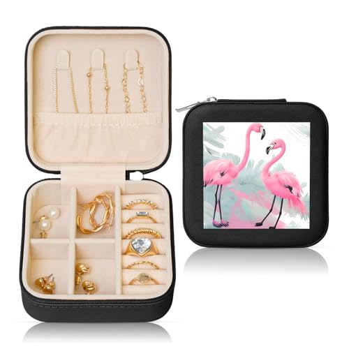 Schwarze quadratische Leder-Schmuckschatulle – tragbare rosa Flamingo-Druck-Aufbewahrung für Frauen, ideales Geburtstags- und Valentinstagsgeschenk Schwarze quadratische Leder-Schmuckschatulle – tragbare rosa Flamingo-Druck-Aufbewahrung für Frauen, ideales Geburtstags- und Valentinstagsgeschenk von SamLng