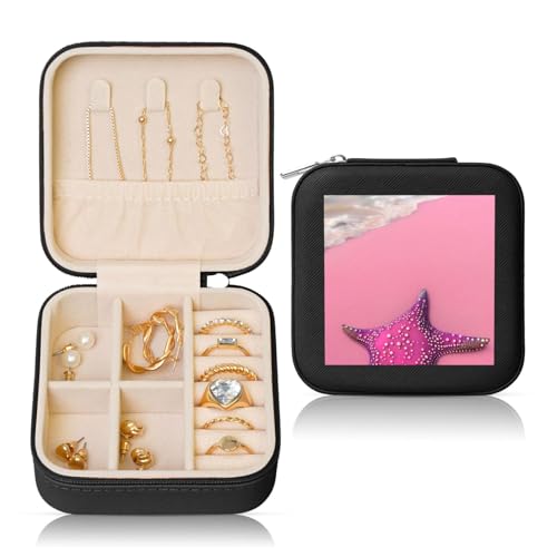 Schwarze quadratische Leder-Schmuckschatulle – tragbare rosa Sandstrand-Aufbewahrung für Frauen, ideales Geburtstags- und Valentinstagsgeschenk Schwarze quadratische Leder-Schmuckschatulle – tragbare rosa Sandstrand-Aufbewahrung für Frauen, ideales Geburtstags- und Valentinstagsgeschenk von SamLng