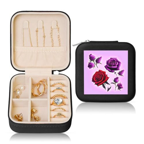 Schwarze quadratische Leder-Schmuckschatulle – tragbare rote und violette Rosen für Frauen, ideales Geburtstags- und Valentinstagsgeschenk Schwarze quadratische Leder-Schmuckschatulle – tragbare rote und violette Rosen für Frauen, ideales Geburtstags- und Valentinstagsgeschenk von SamLng