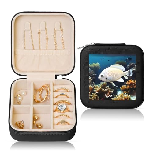 Schwarze quadratische Leder-Schmuckschatulle – tragbare weiß-goldene Fisch-Druck-Aufbewahrung für Frauen, ideales Geburtstags- und Valentinstagsgeschenk Schwarze quadratische Leder-Schmuckschatulle – tragbare weiß-goldene Fisch-Druck-Aufbewahrung für Frauen, ideales Geburtstags- und Valentinstagsgeschenk von SamLng