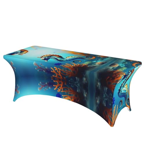 Tischdecke mit Seepferdchen-Motiv, rechteckig, für Hochzeiten und Partys, dehnbar, langlebig, für Terrasse, Bankett, Tischdecke von SamLng