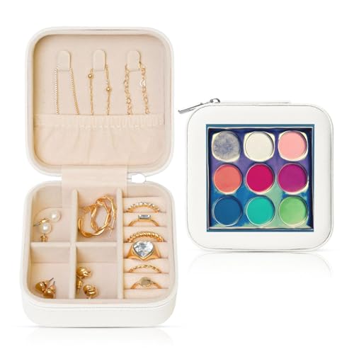 Weiße quadratische Leder-Schmuckschatulle – tragbare, runde Farbpalette, Druckaufbewahrung für Frauen, ideales Geburtstags- und Valentinstagsgeschenk Weiße quadratische Leder-Schmuckschatulle – tragbare, runde Farbpalette, Druckaufbewahrung für Frauen, ideales Geburtstags- und Valentinstagsgeschenk von SamLng