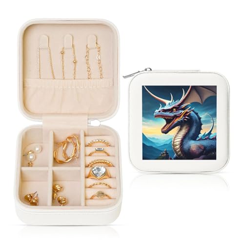 Weiße quadratische Leder-Schmuckschatulle – tragbare Aufbewahrungsbox mit brüllendem Drachen-Druck für Frauen, ideales Geburtstags- und Valentinstagsgeschenk Weiße quadratische Leder-Schmuckschatulle – tragbare Aufbewahrungsbox mit brüllendem Drachen-Druck für Frauen, ideales Geburtstags- und Valentinstagsgeschenk von SamLng