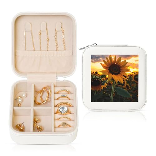Weiße quadratische Leder-Schmuckschatulle – tragbare Bauernhof-Sonnenblumen-Aufdruck-Aufbewahrung für Frauen, ideales Geburtstags- und Valentinstagsgeschenk Weiße quadratische Leder-Schmuckschatulle – tragbare Bauernhof-Sonnenblumen-Aufdruck-Aufbewahrung für Frauen, ideales Geburtstags- und Valentinstagsgeschenk von SamLng