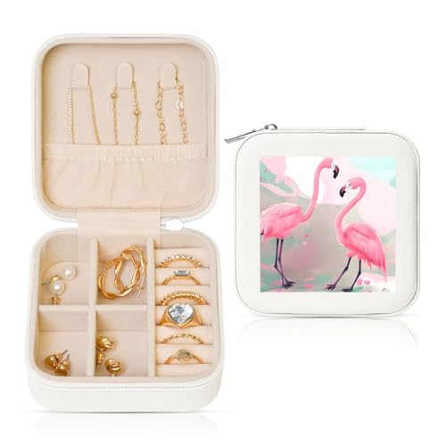 Weiße quadratische Leder-Schmuckschatulle – tragbare Flamingo-Aufdruck-Aufbewahrung für Frauen, ideales Geburtstags- und Valentinstagsgeschenk Weiße quadratische Leder-Schmuckschatulle – tragbare Flamingo-Aufdruck-Aufbewahrung für Frauen, ideales Geburtstags- und Valentinstagsgeschenk von SamLng