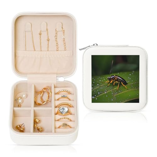 Weiße quadratische Leder-Schmuckschatulle – tragbare Insekten auf Blättern für Frauen, ideales Geburtstags- und Valentinstagsgeschenk Weiße quadratische Leder-Schmuckschatulle – tragbare Insekten auf Blättern für Frauen, ideales Geburtstags- und Valentinstagsgeschenk von SamLng