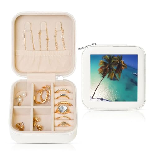 Weiße quadratische Leder-Schmuckschatulle – tragbare Strand-Kokosnuss-Aufdruck-Aufbewahrung für Frauen, ideales Geburtstags- und Valentinstagsgeschenk Weiße quadratische Leder-Schmuckschatulle – tragbare Strand-Kokosnuss-Aufdruck-Aufbewahrung für Frauen, ideales Geburtstags- und Valentinstagsgeschenk von SamLng