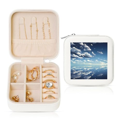 Weiße quadratische Leder-Schmuckschatulle – tragbare blaue Himmel und weiße Wolken für Frauen, ideales Geburtstags- und Valentinstagsgeschenk Weiße quadratische Leder-Schmuckschatulle – tragbare blaue Himmel und weiße Wolken für Frauen, ideales Geburtstags- und Valentinstagsgeschenk von SamLng