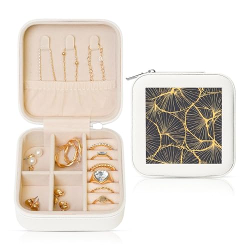 Weiße quadratische Leder-Schmuckschatulle – tragbare goldene Blatt-Druck-Aufbewahrung für Frauen, ideales Geburtstags- und Valentinstagsgeschenk Weiße quadratische Leder-Schmuckschatulle – tragbare goldene Blatt-Druck-Aufbewahrung für Frauen, ideales Geburtstags- und Valentinstagsgeschenk von SamLng