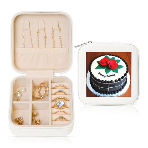 Weiße quadratische Leder-Schmuckschatulle – tragbare köstliche Kuchen-Aufbewahrung für Frauen, ideales Geburtstags- und Valentinstagsgeschenk von SamLng