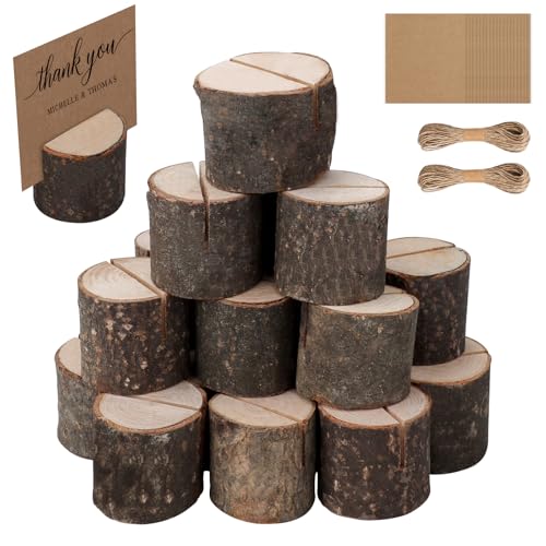 Kartenhalter Holz, 20 Stück Tischkartenhalter Holz mit 20 Kraftpapier Tischkarten und 20 Meter DIY hanfseil, Rustikale Menükartenhalter, Tischnummernhalter für Hochzeit Geburtstag Fotos Notizklammern Kartenhalter Holz, 20 Stück Tischkartenhalter Holz mit 20 Kraftpapier Tischkarten und 20 Meter DIY hanfseil, Rustikale Menükartenhalter, Tischnummernhalter für Hochzeit Geburtstag Fotos Notizklammern von Samamoca