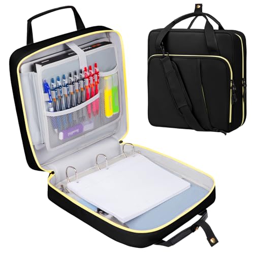 Sambois 3 D-Ring-Reißverschluss-Mappe mit Schultergurt, wasserdicht, Oxford-Ordner mit Reißverschluss, 500 Blatt Kapazität, mehrere Taschen, Organizer-Tasche für 33 cm (13 Zoll) Laptop, Schule und von Sambois