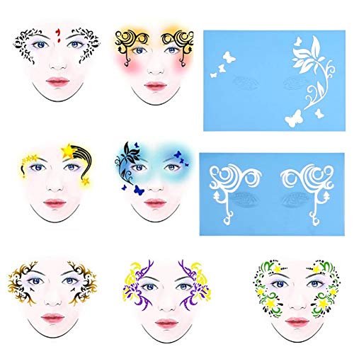 Samfox Set Stencils Für Gesicht- Gesicht Make-up-Schablone - 7styles / Set Wiederverwendbare Gesichts-Lack Stencil Body Painting Vorlage Blumen-Schmetterlings-Ges von Samfox