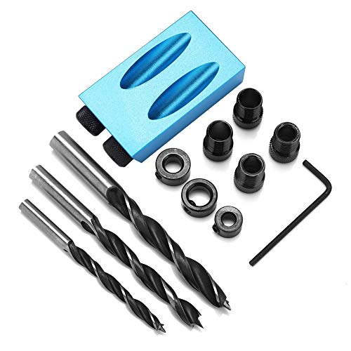 Samfox 14-tlg. Taschenloch Jig Kit, 15° Schrägbohrschablonen-Set, Aluminium, 6/8/10 mm Bohreradapter, für Holzbearbeitung, Heimwerkerprojekte und professionellen Einsatz von Samfox